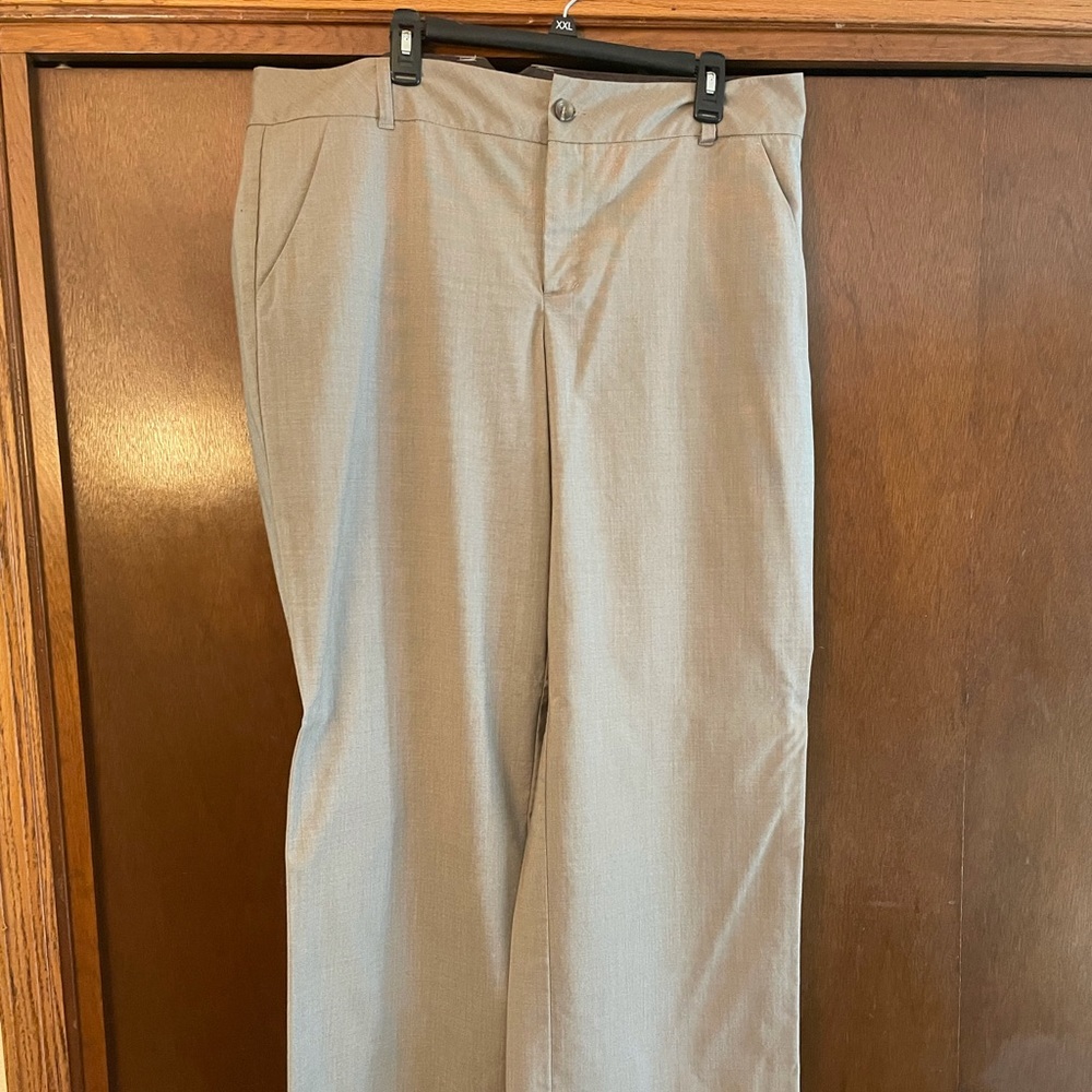 Pinstripe or khaki wide leg trousers
